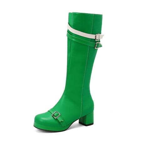 

Zodanni Ladies Non Slip Heels Shoes Party Block Fashion Comfort Side Zip Knee High Boot Green 7