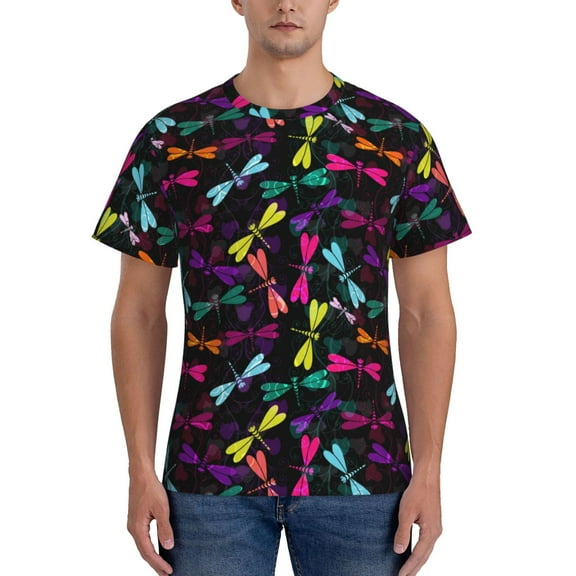 Naloa Colorful Dragonflies Men's T-Shirt Sport T-shirt Men's Basic Tee Casual Men's Shirt, Round Neck, Short Sleeves - Small