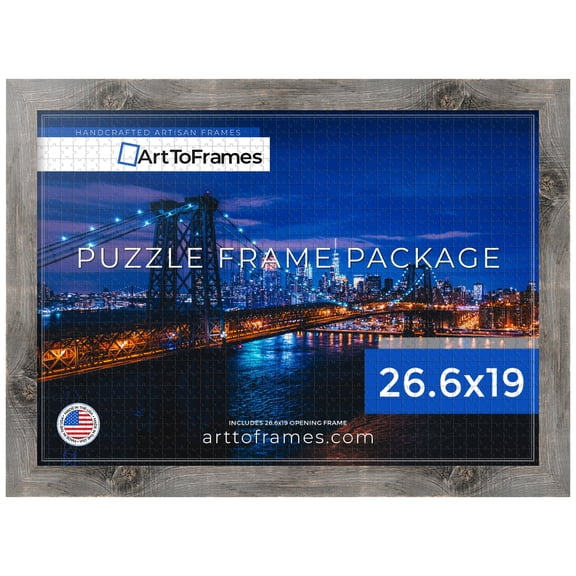 ArtToFrames 26.6x19 Inch - 68x48 CM Brown Puzzle Frame for 1000 piece Puzzles.1.50 Inch Custom MDF Puzzle Frames, Winter White Barnwood 1.5 Inch - Comes with Economy Acrylic