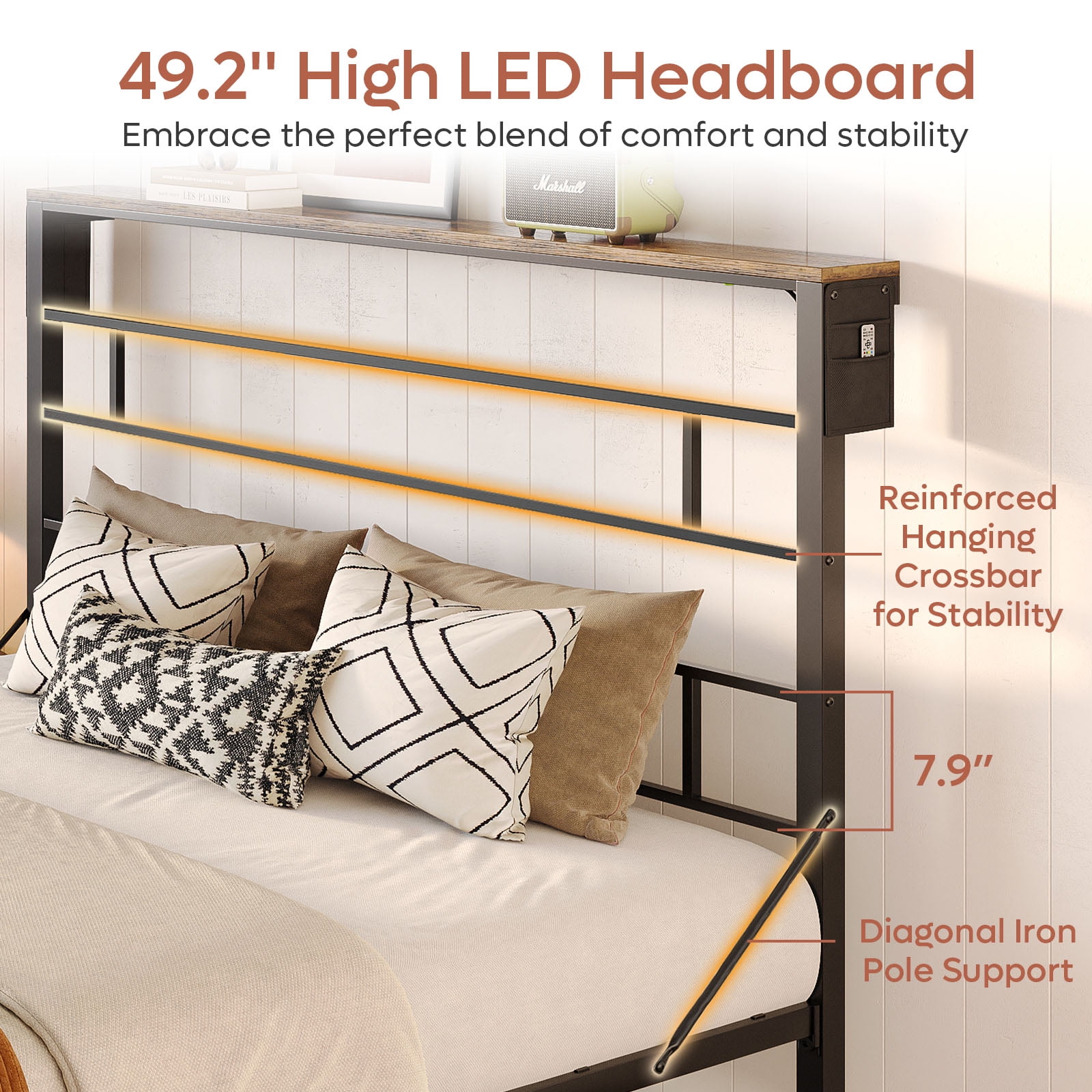 badmamajamaページ Bestier Queen Size Bed Frame with 49.2 High LED Storage