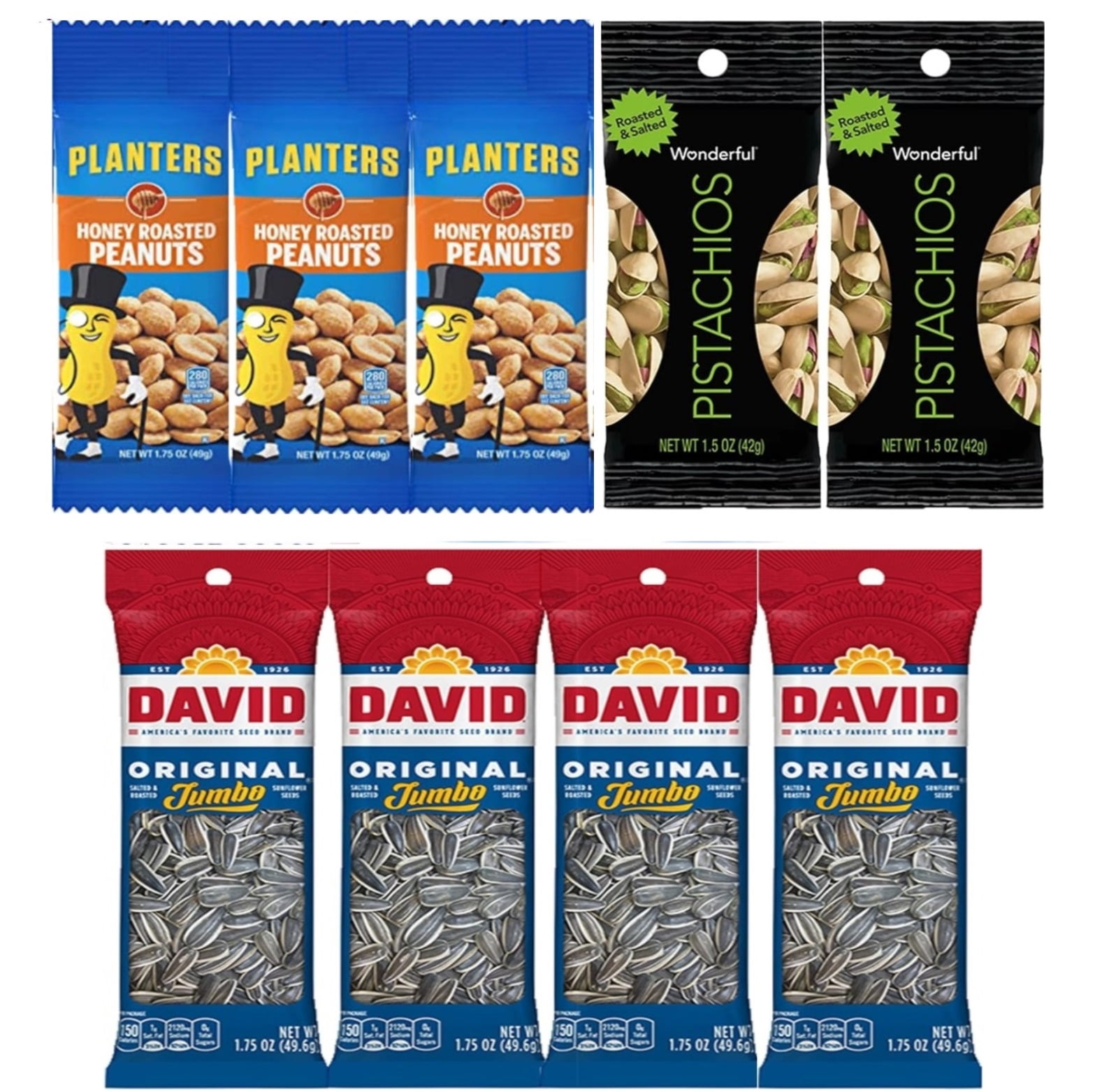 Nuts Individual Packs - Healthy Snacks for Adults that includes Raw Almonds, Pistachios in shell, Sunflower seeds, and Planters nuts - Trail Mix Individual Packs - Perfect hiking snacks 28 PACK