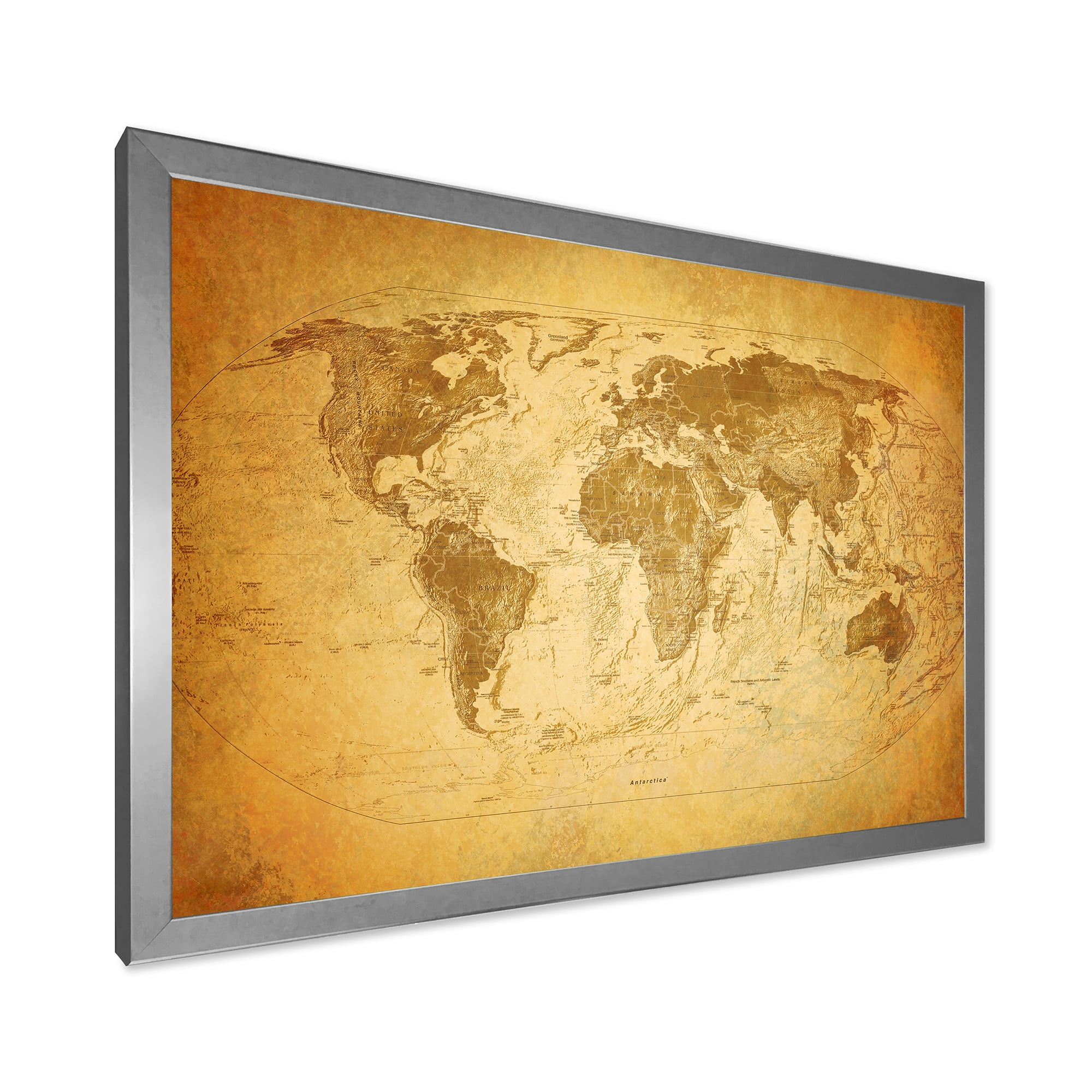 Designart 'Ancient World Map X' Vintage Framed Art Print