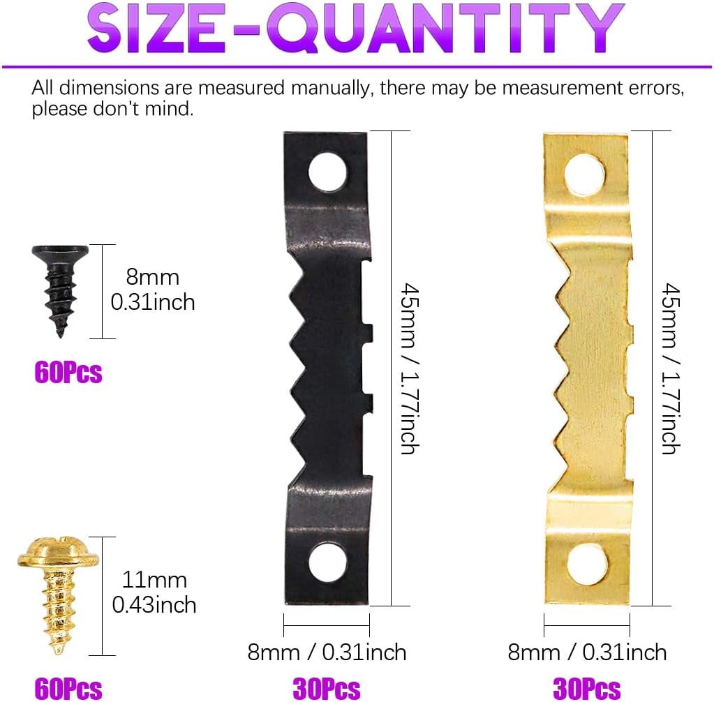 Picture Hangers Kit with Screws, Heavy Duty Assorted Picture Hangers Assortment Kit for Picture Hanging Solutions with Transparent Box