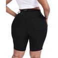 thumbnail image 2 of Gocolloa Women Plus Size Jean Shorts Stretchy High Waisted 10" Inseam Knee Length Denim Bermuda Shorts Black 18W, 2 of 6
