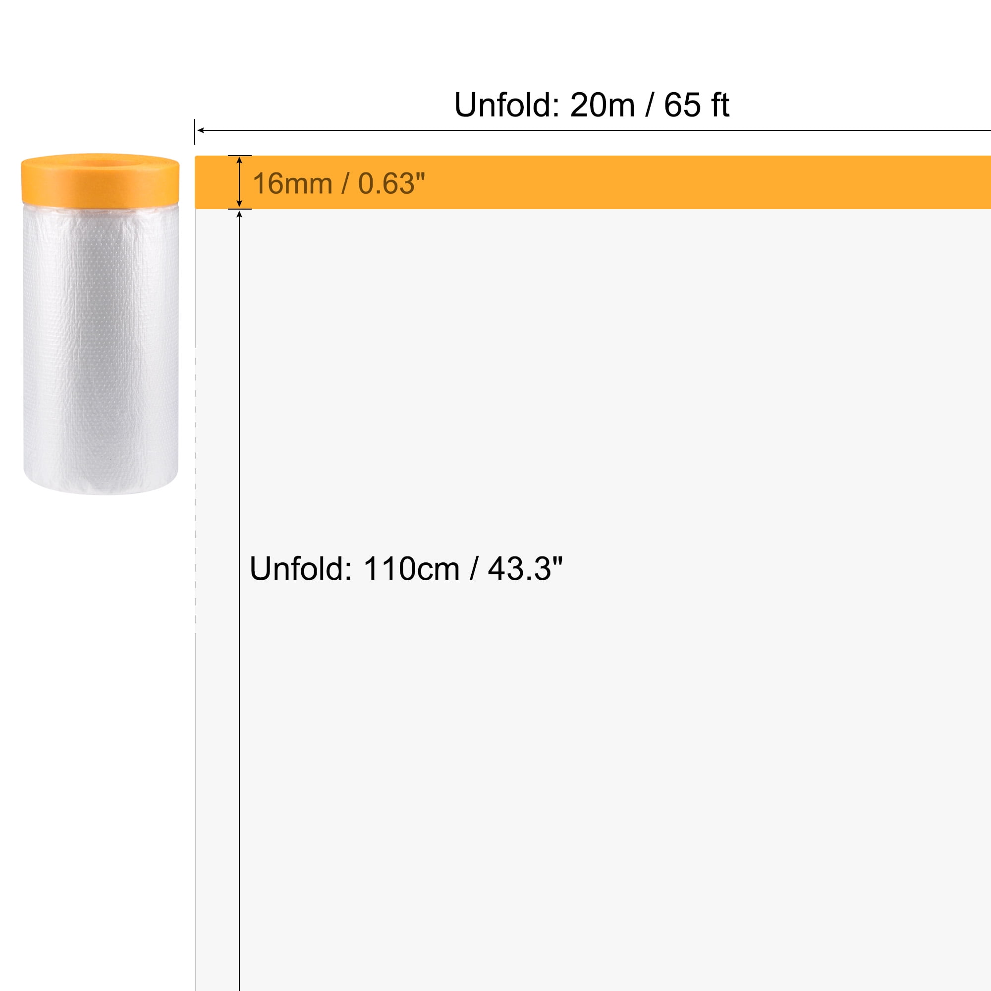 Uxcell 43.3 in x 65 ft Pre-Taped Masking Film with Medium-Tack Painters Tape for Painting Protection 2 Pack