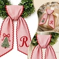 thumbnail image 5 of PLPPYFS Christmas Wreath Sash, Pink Striped Letter Wreath Bow Sash with Embroidered Christmas Tree, Scalloped Red Edge Holiday Wreath Decor, Front Door Wreath Sash Decoration, 5 of 7