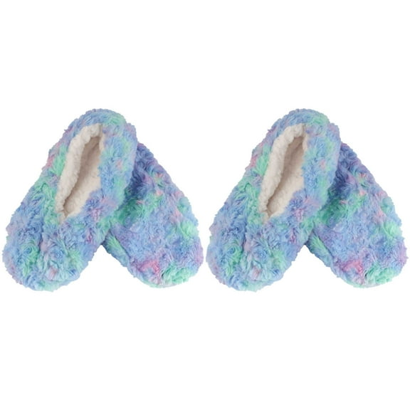 Adult Women's Soft Warm Cozy Fuzzy Tie Dye Multicolor Slippers Non-Slip Socks, Caribbean Waves, Medium 2 Pairs