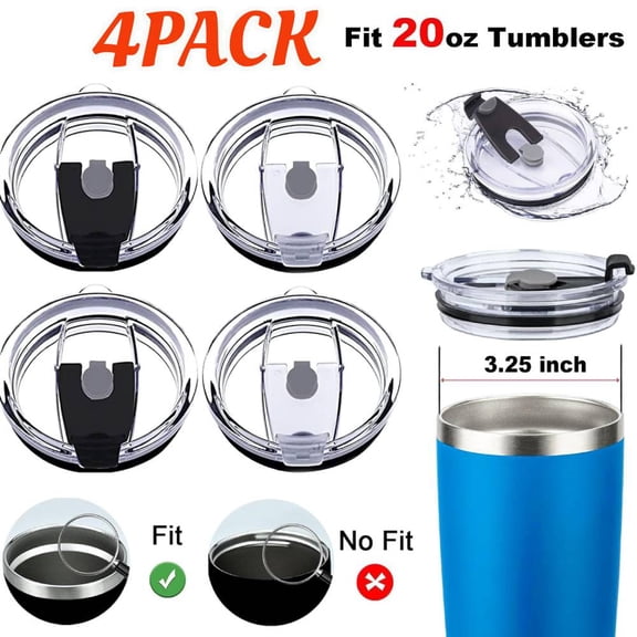 Tumbler Lids Spillproof 20 oz, 4-Pcs Splash Resistant Lid Coffee Mug and More Cooler Cup,Covers for 20 Ounce Tumbler