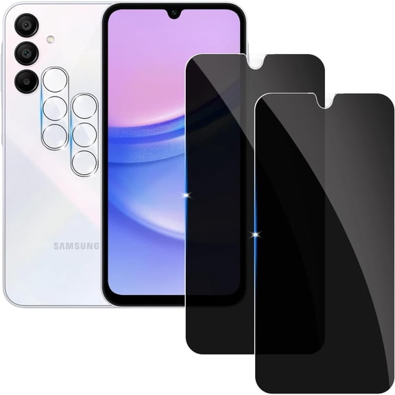 【2 2 Pack】 Privacy Screen Protector for samsung galaxy A15 9H Tempered Glass Anti-Spy Private Film Compatible for Samsung A15 and (2 Pack) Camera Lens Protector