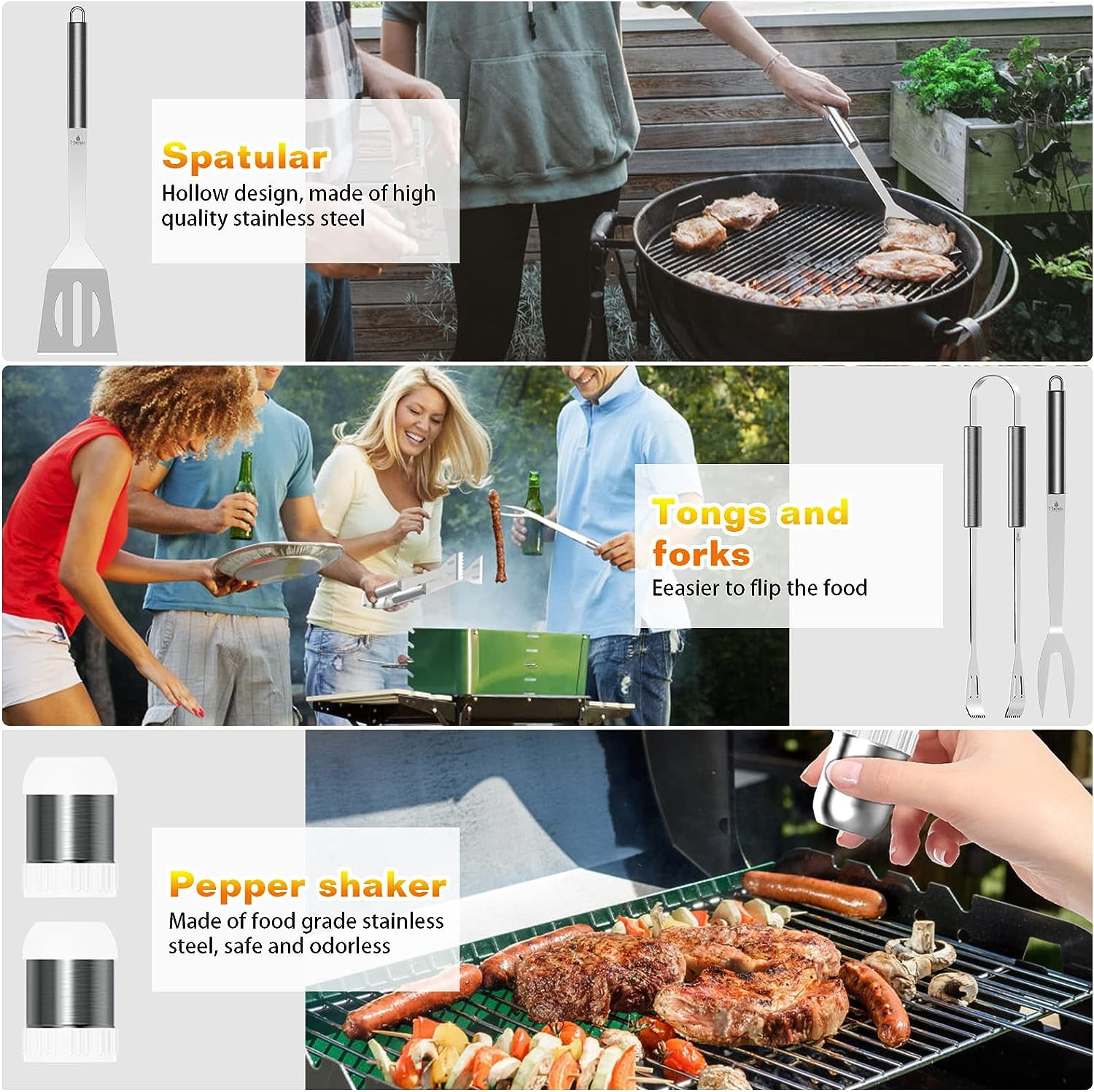 AISITIN 25PCS Grill Accessories, Stainless Steel Grill Set with Spatula, Thermometer and Cleaning Brush, Perfect BBQ Accessories Gift Set for Dad, Durable Grill Tools for Outdoors Camping and BBQ