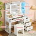 thumbnail image 5 of Makeup Vanity Desk with Sliding LED Lighted Mirror and Chair ,Vanity Desk with 5 Drawers, Shelves and Side Storage, RGB Glass Cabinet, White Vanity Table Set with Charging Station for Bedroom, 5 of 9