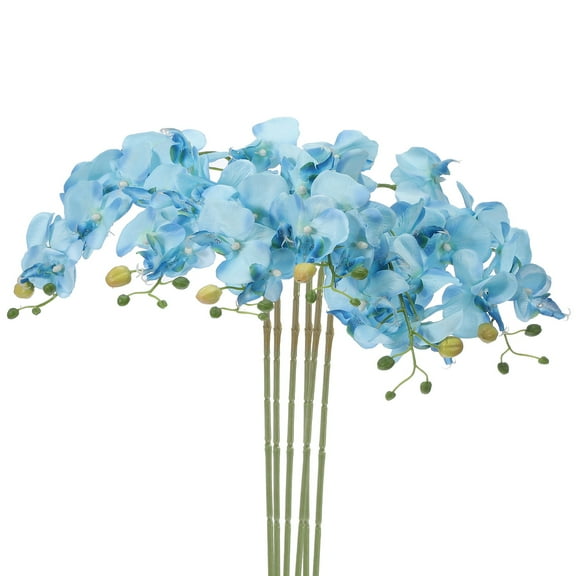 Uxcell 31" 7 Heads Artificial Orchid Stems Fake Faux Silk Phalaenopsis for Vase Home Wedding Decoration, Light Blue 6 Pack