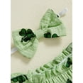 thumbnail image 6 of St Patricks Day Baby Girl Outfit Clover Print Smocked Bubble Romper Jumpsuits with Headband 0 3 6 12 18 Months Cotton Spring Clothes, 6 of 8