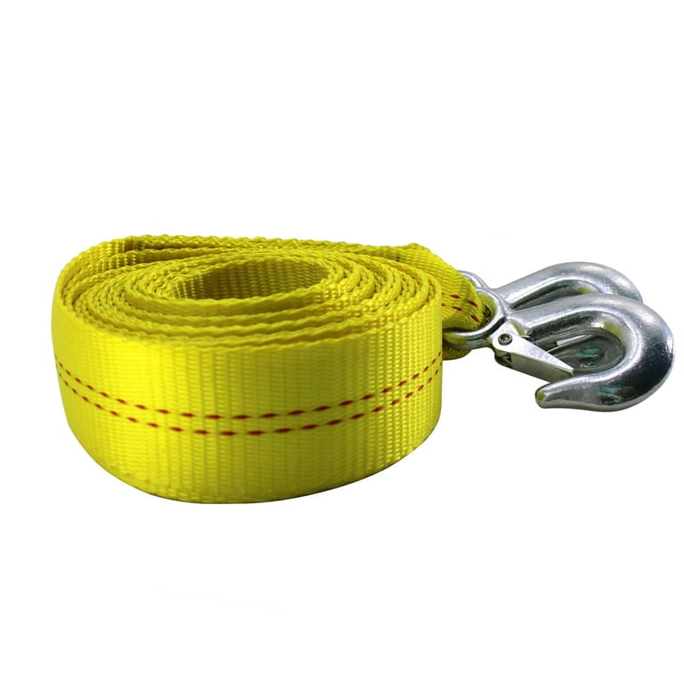 HFS 4.5 Ton 2 inch x 20 ft. Polyester Tow Straps Ropes with 2 Hooks 10000lbs, Yellow