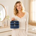 thumbnail image 5 of Double Layer Travel Makeup Bag, Oxford Fabric Cosmetic Organizer with Handle, Portable Large Capacity Toiletry Bag for Women, 5 of 5