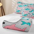thumbnail image 4 of jejeloiu Cute Cartoon Shark Quilt Full,Kawaii Fish Bone Seaweed Full Bedspread Sets For Boys,Grey Pink,3 Pieces, 4 of 7