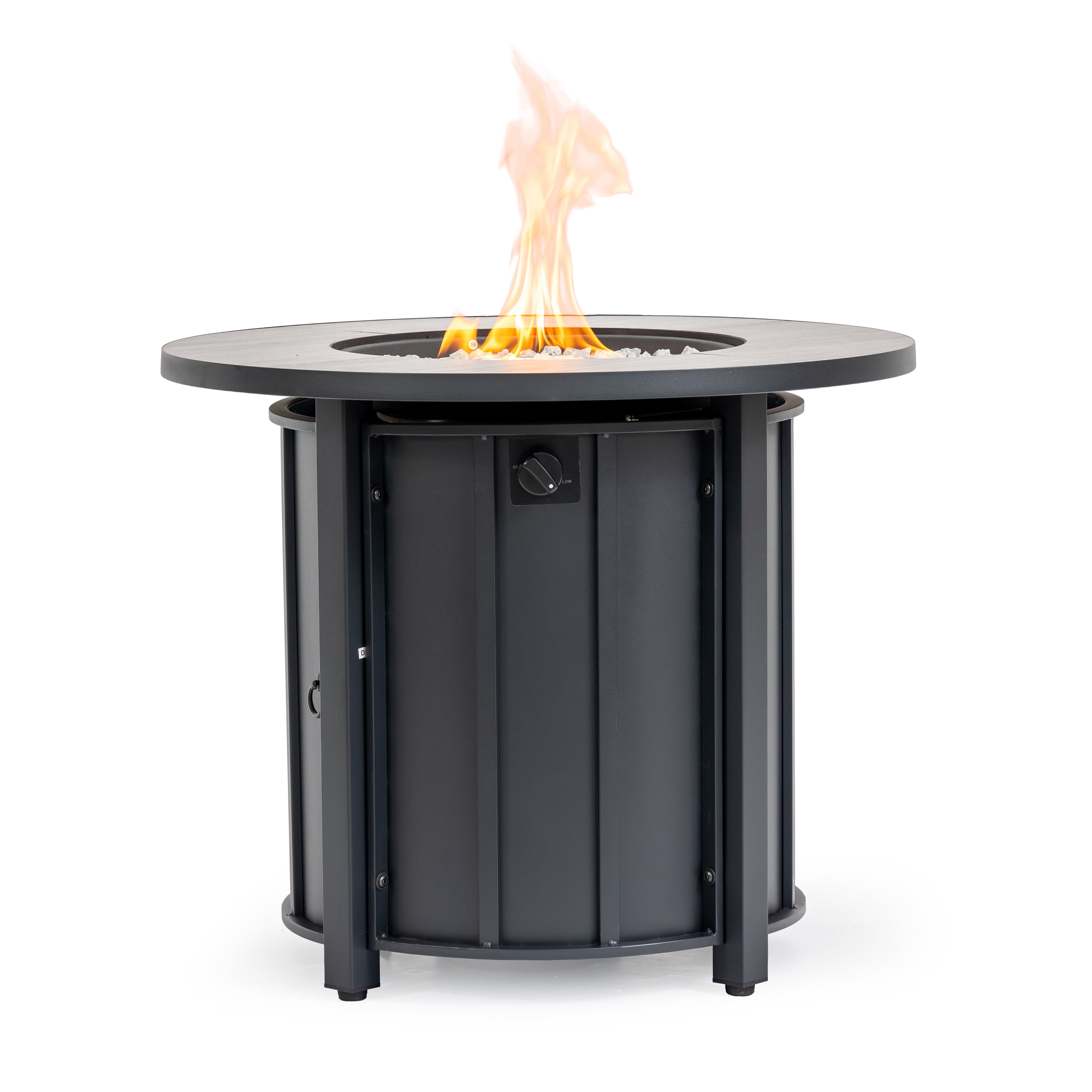 E-Western 30in Propane Fire Pit Table with Wood Grain Ceramic Top 50000 BTU Steel Frame Gas Firepit for Outdoor Patio Garden Backyard Black