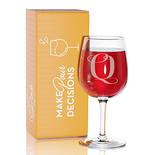 Monogrammed Gifts for Women - A-Z Personalized Wine Glasses Engraved- 12.75 Oz (Q)