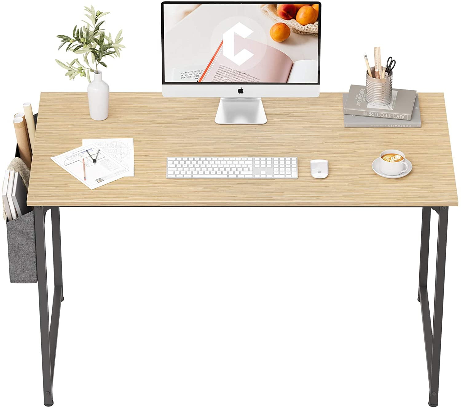 47, White Black Metal Frame Industrial Style PC Desk Tayene Computer Desk Study Writing Table for Home Office 
