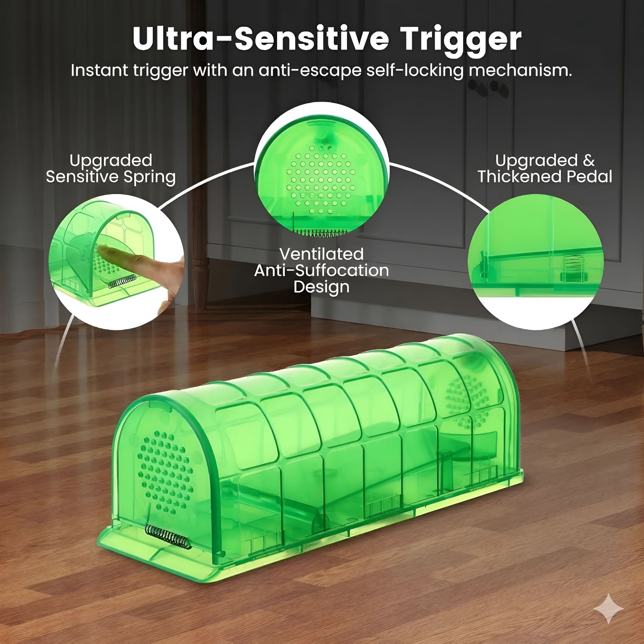 QARUN Humane Mouse Trap Indoor for Home,Live Catch and Release Rat Trap with Ventilated Chamber,2 Pack Reusable No Kill Mice Trap Outdoor,Green
