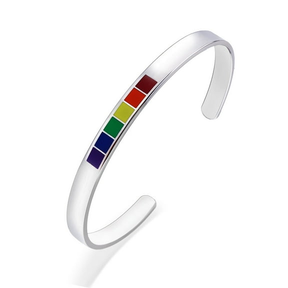 ✪ Rainbow Love Pride Bracelets Lesbian & Gay Stainless Steel Enamel Cuff Bangle