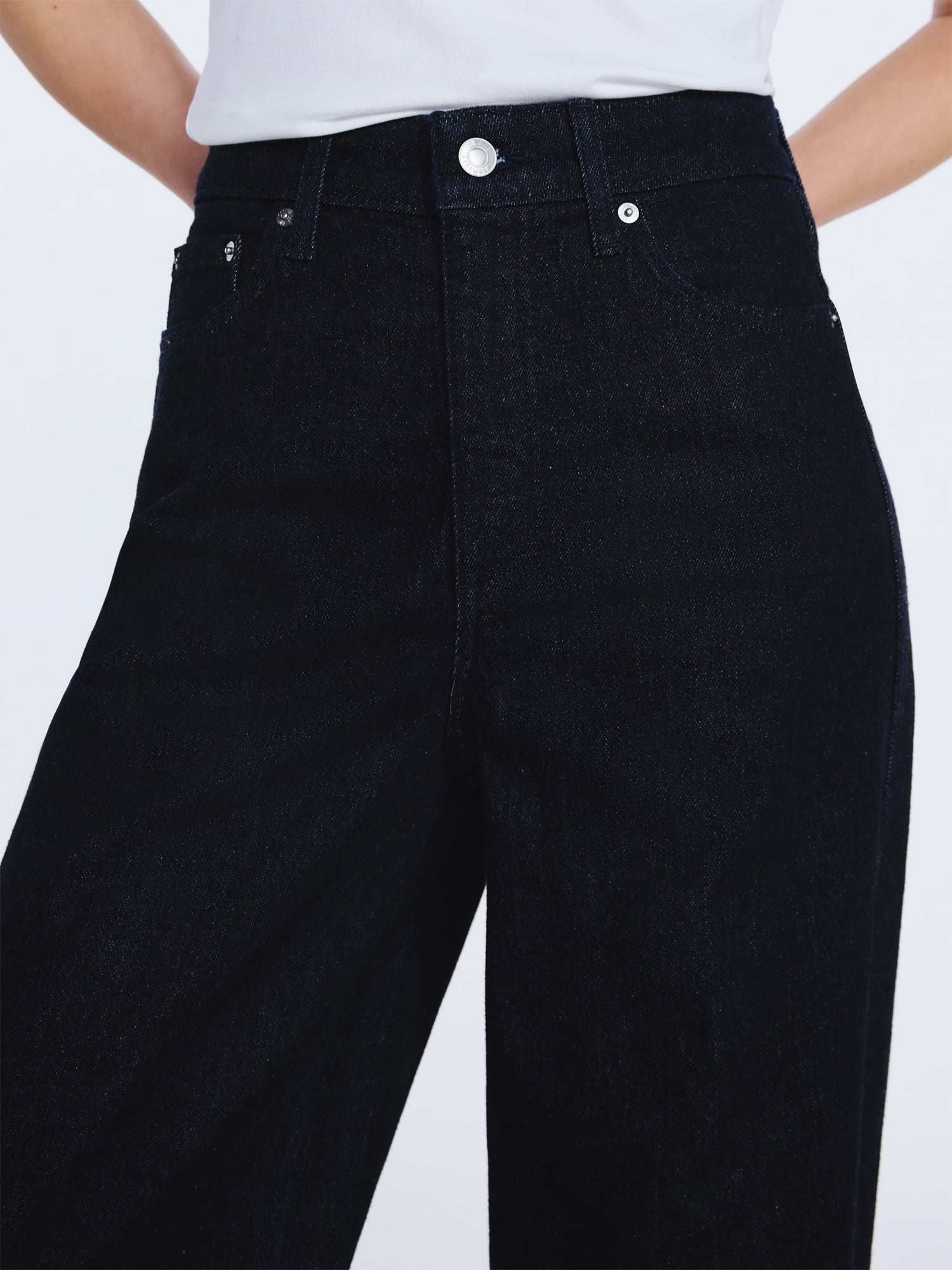 Free Assembly Women's High Rise Relaxed Wide Leg Jeans with Front Crease, Sizes 0-20