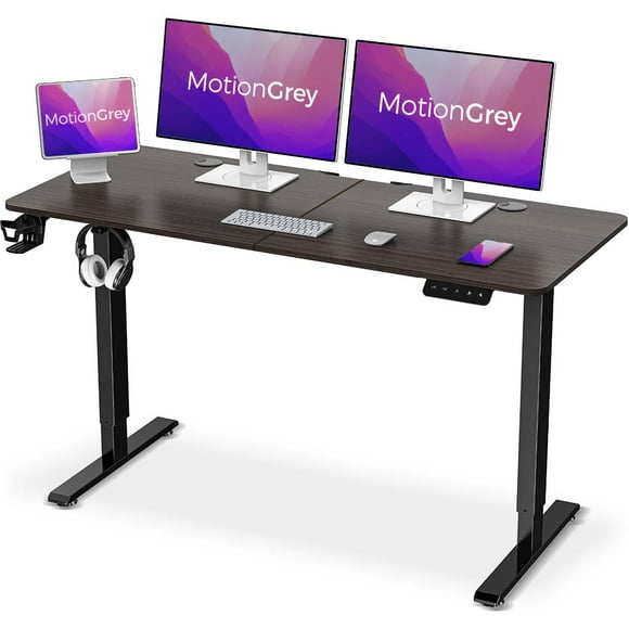 MotionGrey - Ergo2 Adjustable Electric Standing Desk with Memory Settings - 55" x 24" Dark Brown Top Black Frame - Ergonomic Desk for Home and Office