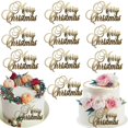 thumbnail image 1 of Decoraciones para Pastel AUOCATTAIL Feliz Navidad Acrílico Dorado 10 piezas, 1 of 6