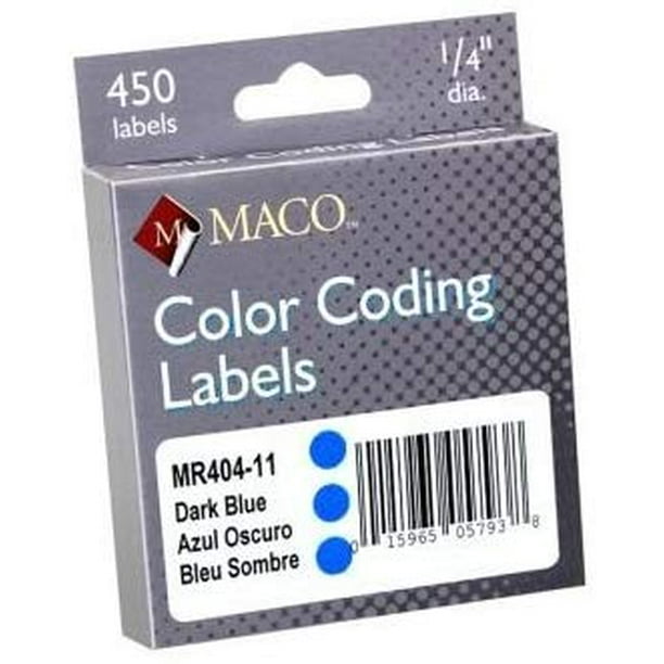 Maco Color Coding Label (MR40411), 1/4" Round, Dark Blue Box of 450