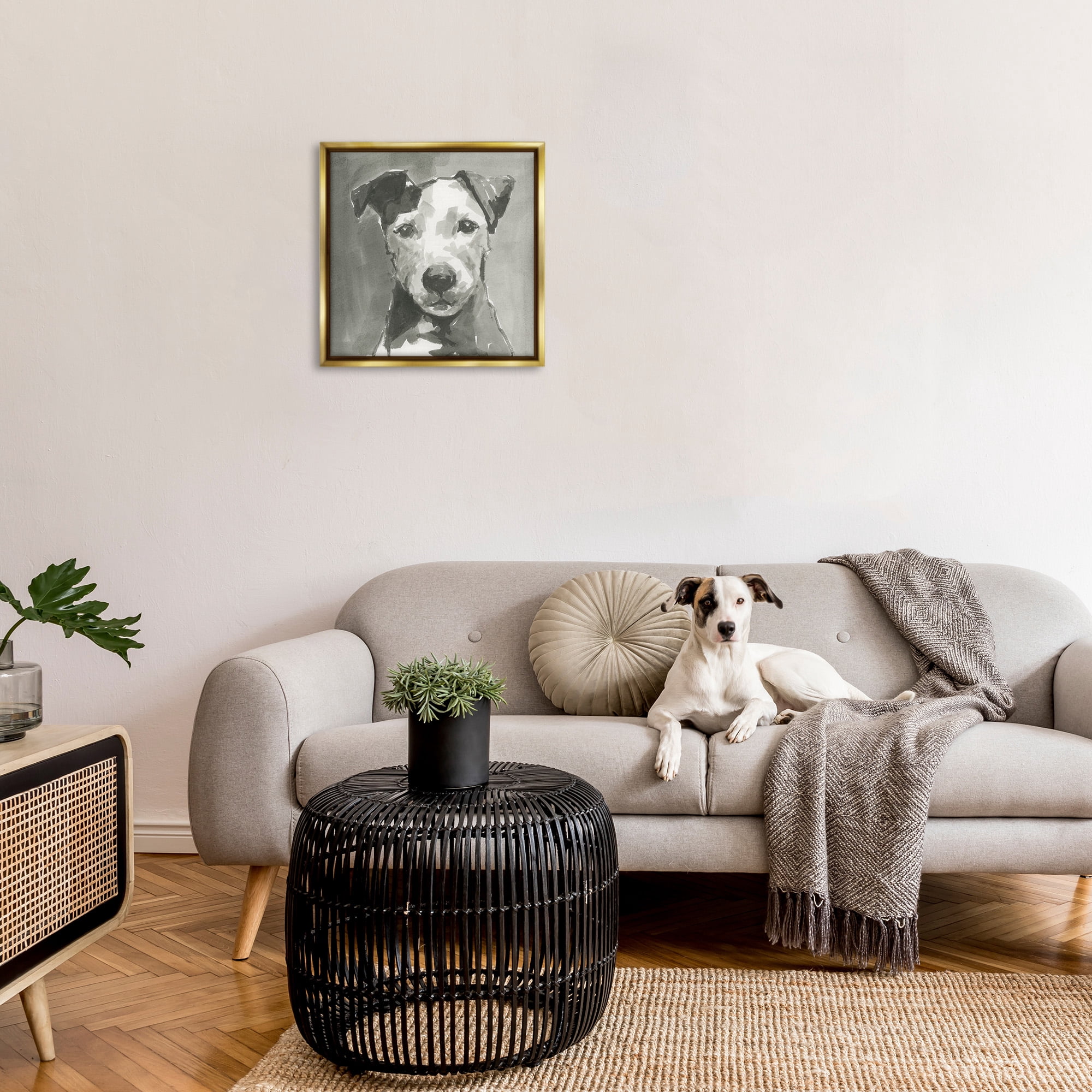 Stupell Industries Muted Dog with Quiet Expression Animals & Insects Painting Gold Floater Framed Canvas Art Print Wall Art, 25 x 25