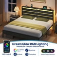 thumbnail image 3 of Greenstell King Size Bed Frame with Storage Headboard,Wood Platform Bed with LED Lights & USB Charging Station,Double Bed Frame with Metal Slats, No Box Spring Needed, Black, 3 of 9