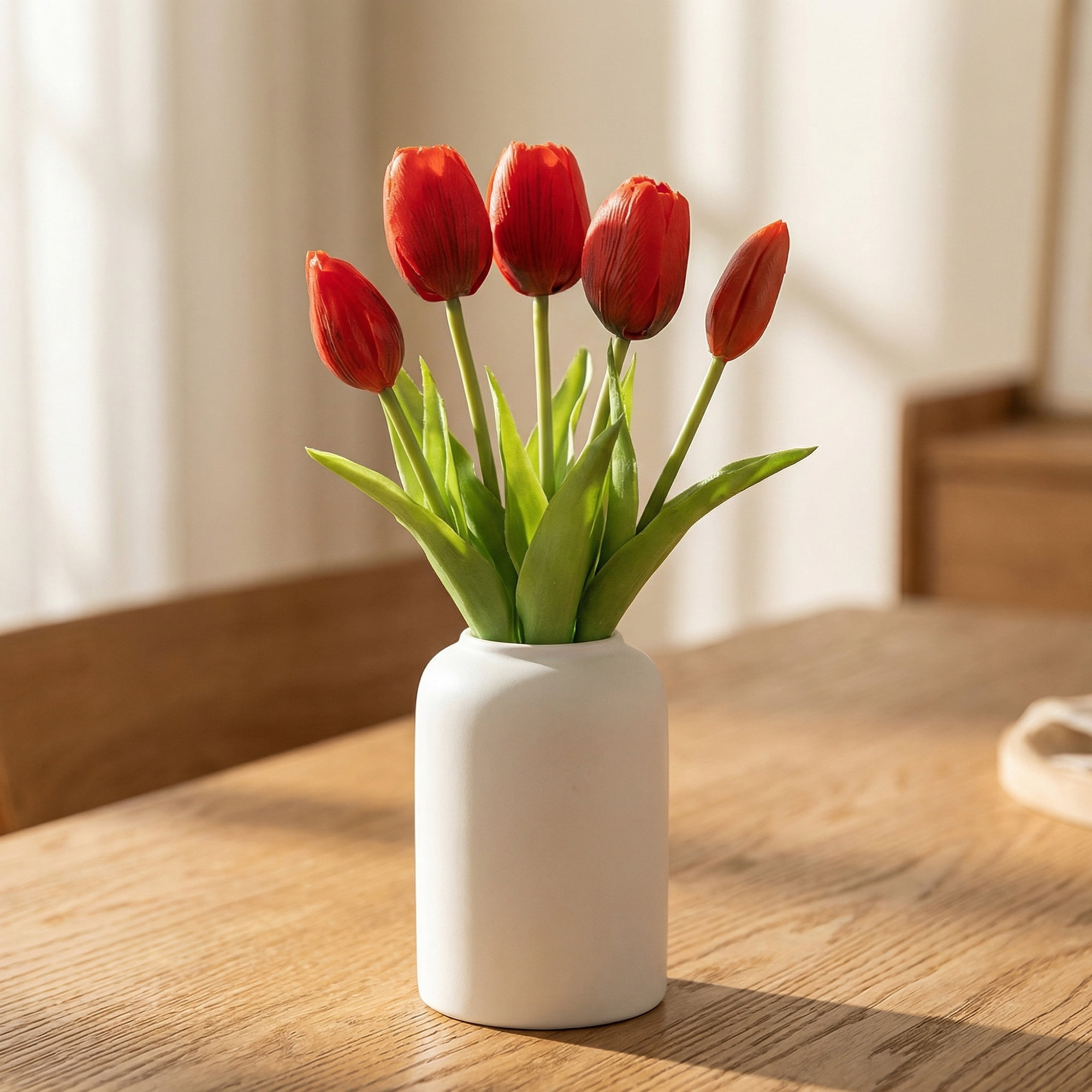 Unique Bargains Artificial Tulips Flowers 5 Pcs Silk Tulips Mini Bouquet [Red] 9.8 in