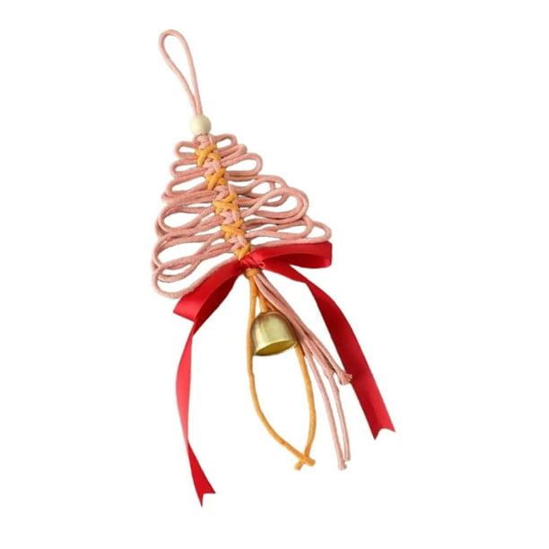 Christmas Árbol Colgante Adorno Decorativo con Campana Elaborado a Mano en Cuerda Y Metal Apto para Decorar Árboles Paredes Ventanas Y para Regalar en Rosa