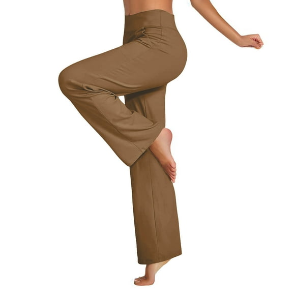 Kyusrd Wide Leg Pants For Women Pockets High Waist Stretch Yoga Pants Solid Color Wide Straight Leg Trousers Pants