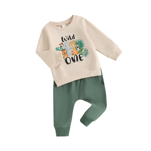 BemeyourBBs Baby Boy First Birthday Outfit Wild One Birthday 1st Birthday Clothes Long Sleeve Crewneck Animal Sweatshirt with Sweatpants Cute Infant Spring Fall Winter Clothes