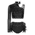 thumbnail image 4 of SiiRoh Women Ballroom Latin Dance Set One Shoulder Crop Top with Feather Briefs Belly Dancing Outfit Black M, 4 of 6