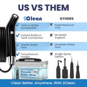 2Clean Portable Electric Travel Bidet - USB Rechargeable Bidet for Men and Women, Toilet Hygiene Solution with 2.3 Liter Container, Lightweight, Portable Device for Travel, Camping, Outdoor Living