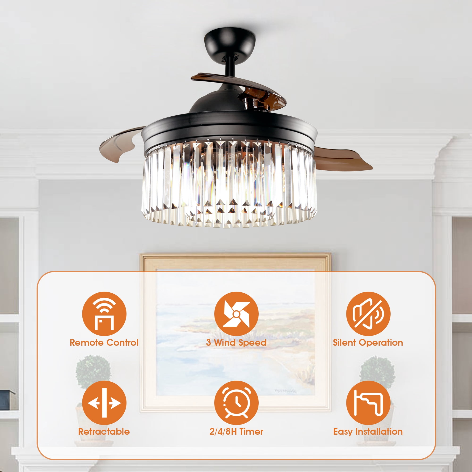 Parrot Uncle 42-Inch Contemporary Chandelier Ceiling Fan with Incandescent Lights and Remote Control