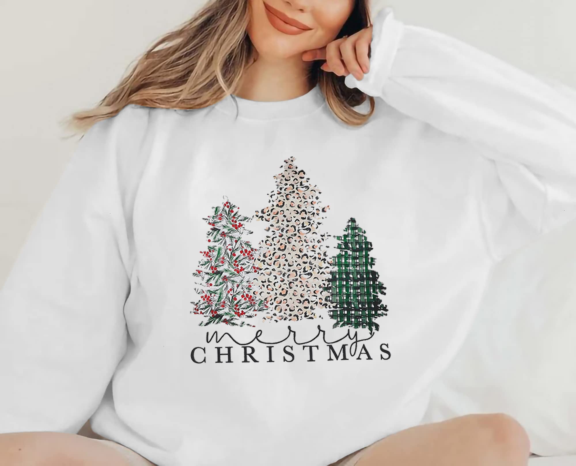 Merry Christmas Sweatshirt for Women Long Sleeve Tree Pullover Graphic Lightweight Xmas Top - image 4