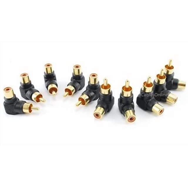 CablesOnline 10-Pack RCA Male Plug to RCA Female Right-Angle Gold-Plated Adapter (AV-A11-10)