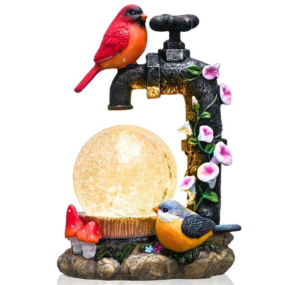 TERESA'S COLLECTIONS 8.3" Red Cardinal Bird Garden Statue with Solar Light, Resin Outdoor Decor