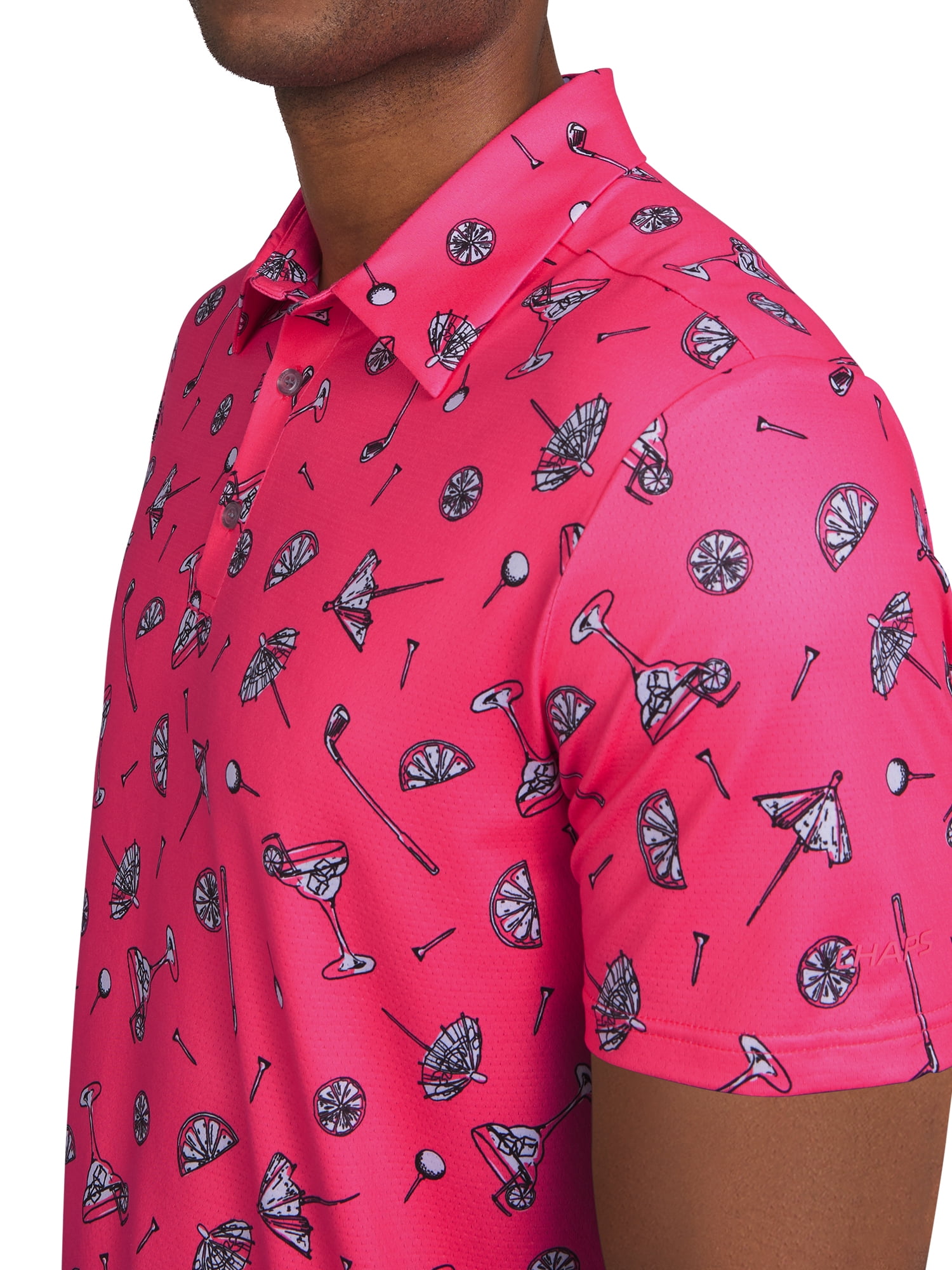Chaps Golf Men's and Big Men's Classic Fit Short Sleeve Printed Mesh Polo Shirt