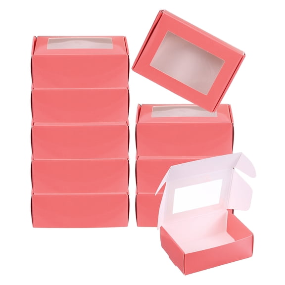 Uxcell Small Pink Paper Gift Boxes with Window, 50 Pack for Treat Packaging, 3.3 x 2.4 x 1.2"