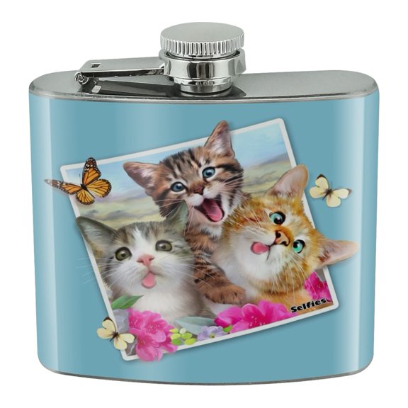 Cats Selfie Picture Stainless Steel 5oz Hip Drink Kidney Flask