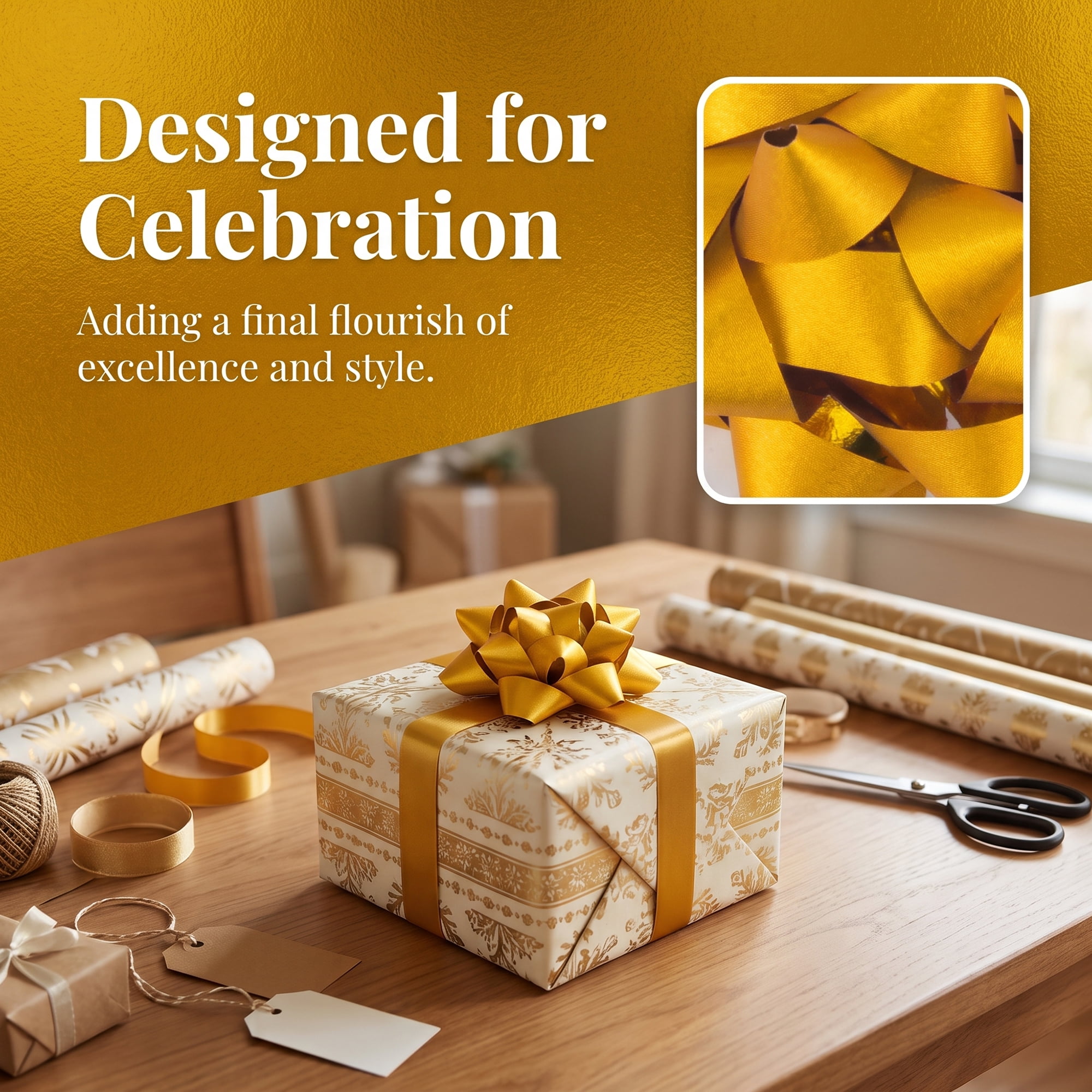 Unique Bargains Multi-Layered Holographic Star Bows for Gift Wrapping and Decoration Gold