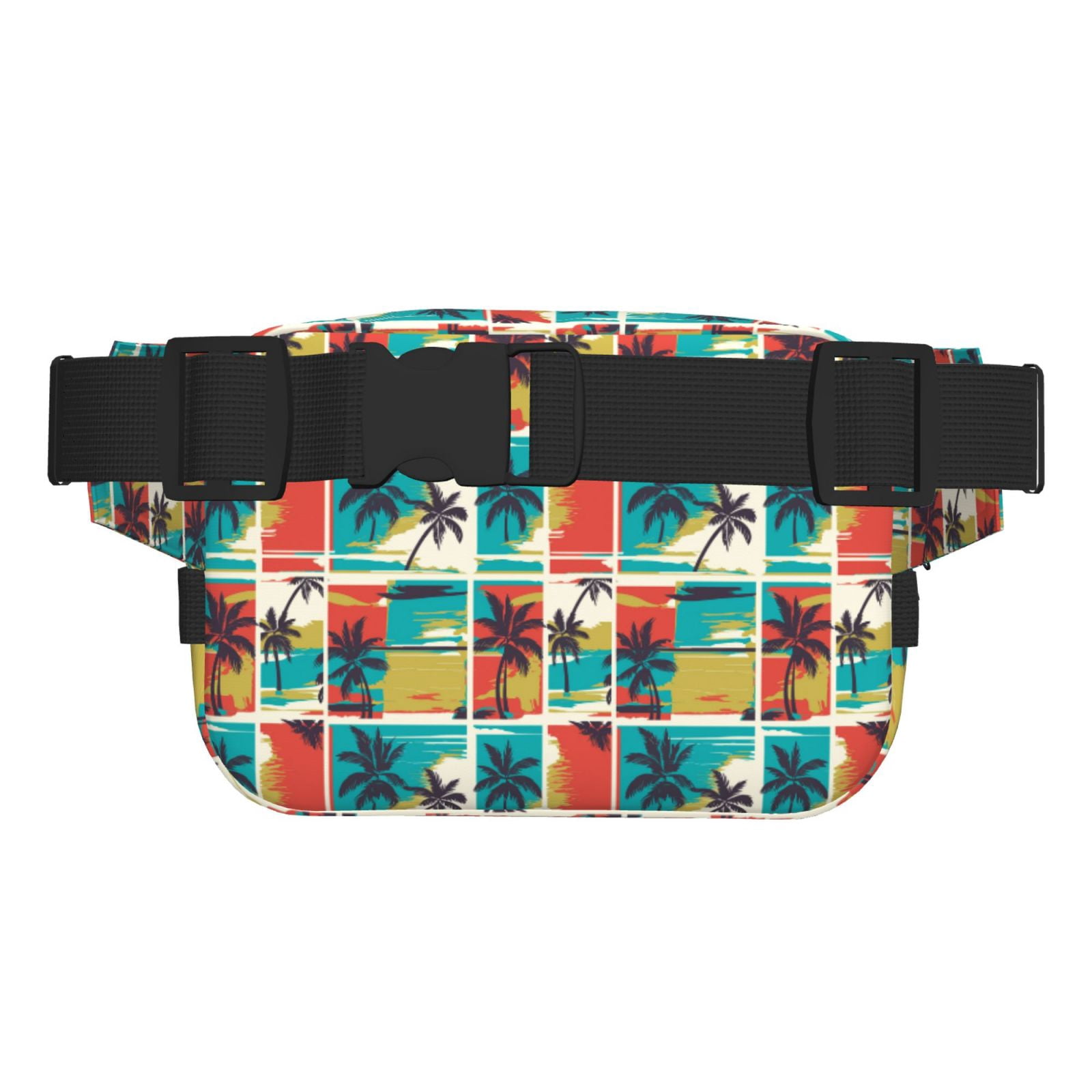 Picia Colorful Hawaii Palms Print Square Double-Layer Waist Bag Mini Adjustable Waist Belt Bag Exercise Running Travel Hiking