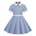 thumbnail image 1 of Shorts pour Filles, Robe à Manches Courtes, Robe d'Été Rétro à Taille Nouée avec Boutons et Col Rond, 1 of 5