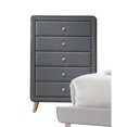 thumbnail image 1 of ACME Valda Commode Rembourrée à 5 Tiroirs en Tissu Gris Pâle, 1 of 3