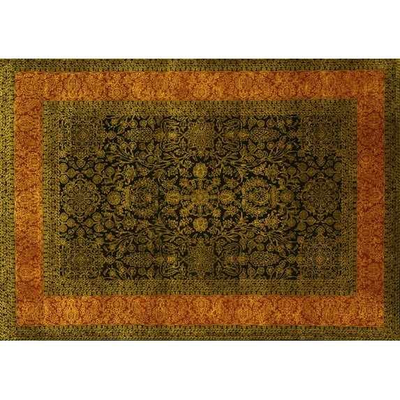 Ahgly Company Machine Washable Indoor Rectangle Persian Yellow Traditional Area Rugs, 8' x 10'