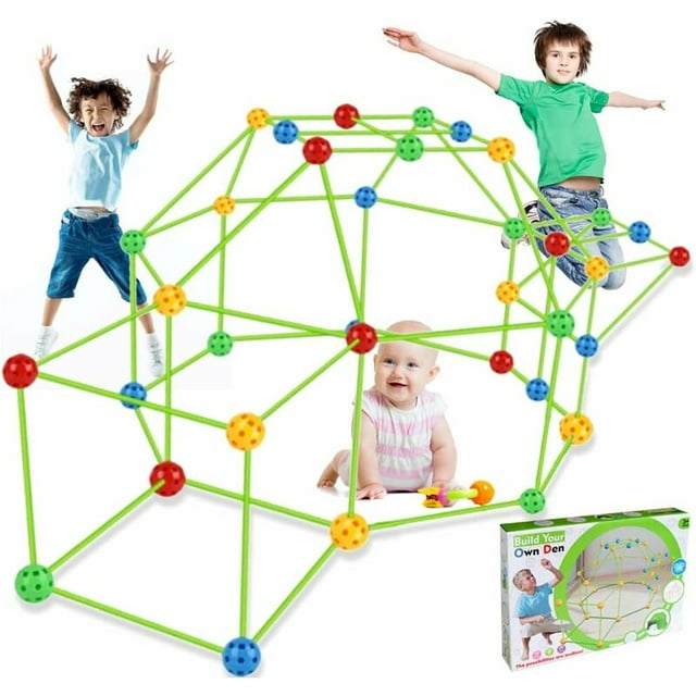 Tienda para niños, kit de construcción de cabaña para niños de bricolaje, juego para tienda de campaña, túnel de castillo, interior exterior (bola 45 barras 75 con tienda)